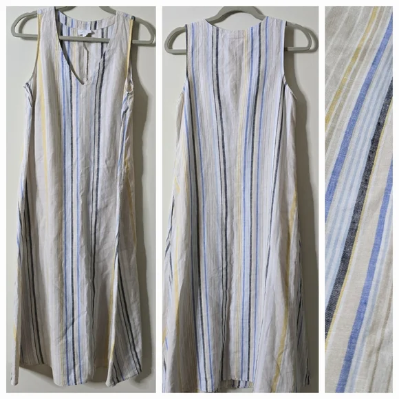 J. Jill V-Neck Linen Striped A-Line Maxi Dress Size S - Picture 1 of 12
